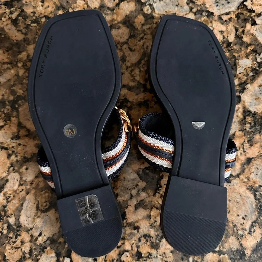 Tory Burch Mini Benton Gold Chain Band Sandal Navy Yonder